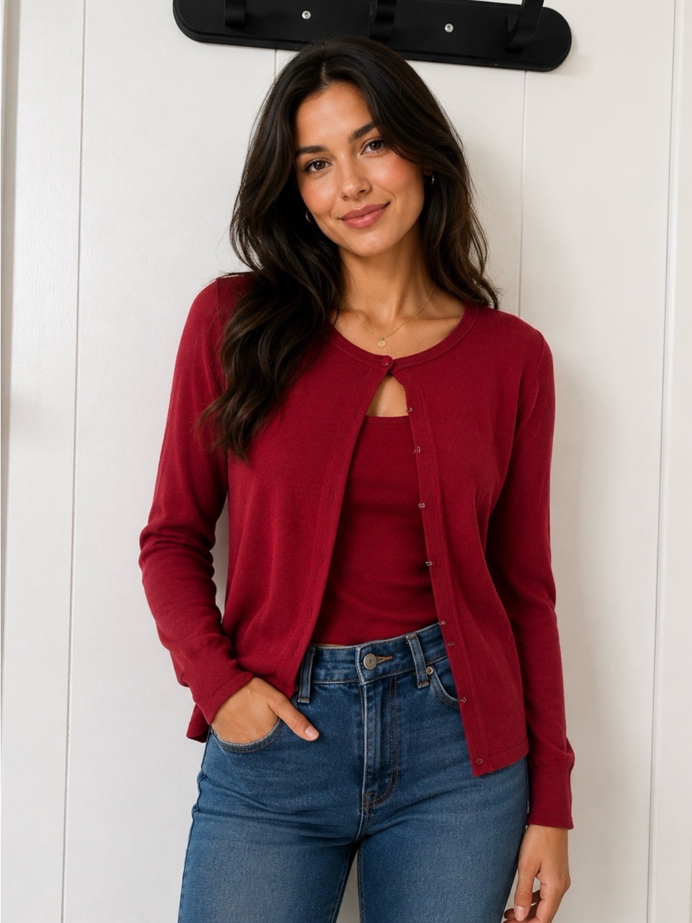 Neiman Marcus Burgundy silk blend Knit Cardigan